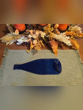 🌿 Hand-Crafted Cobalt Blue Slumped Wine Bottle Cheese Tray
